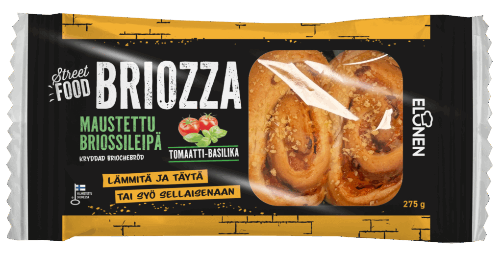 Briozza maustettu briossileipä. Makuna tomaatti-basilika.