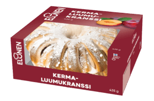 Elonen Kerma-luumukranssi - pullakranssi luumulla maustetulla kermavaahdolla.