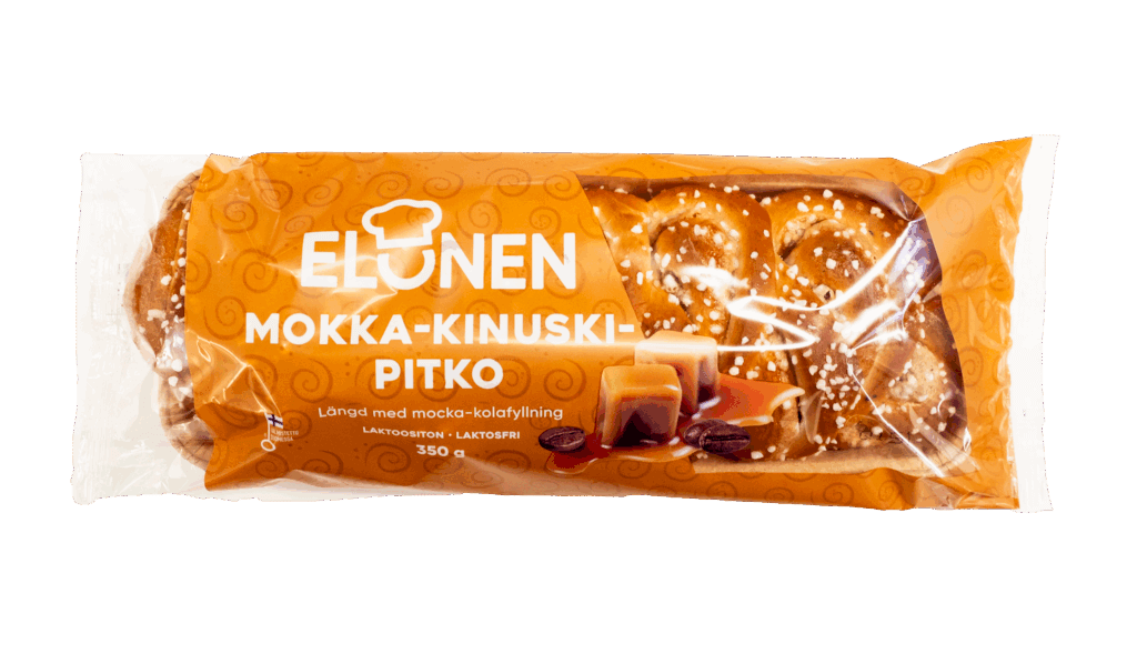 Elonen Mokka-kinuski-pitko - mokan ja kinuskin makuinen, pehmeä pullapitko.