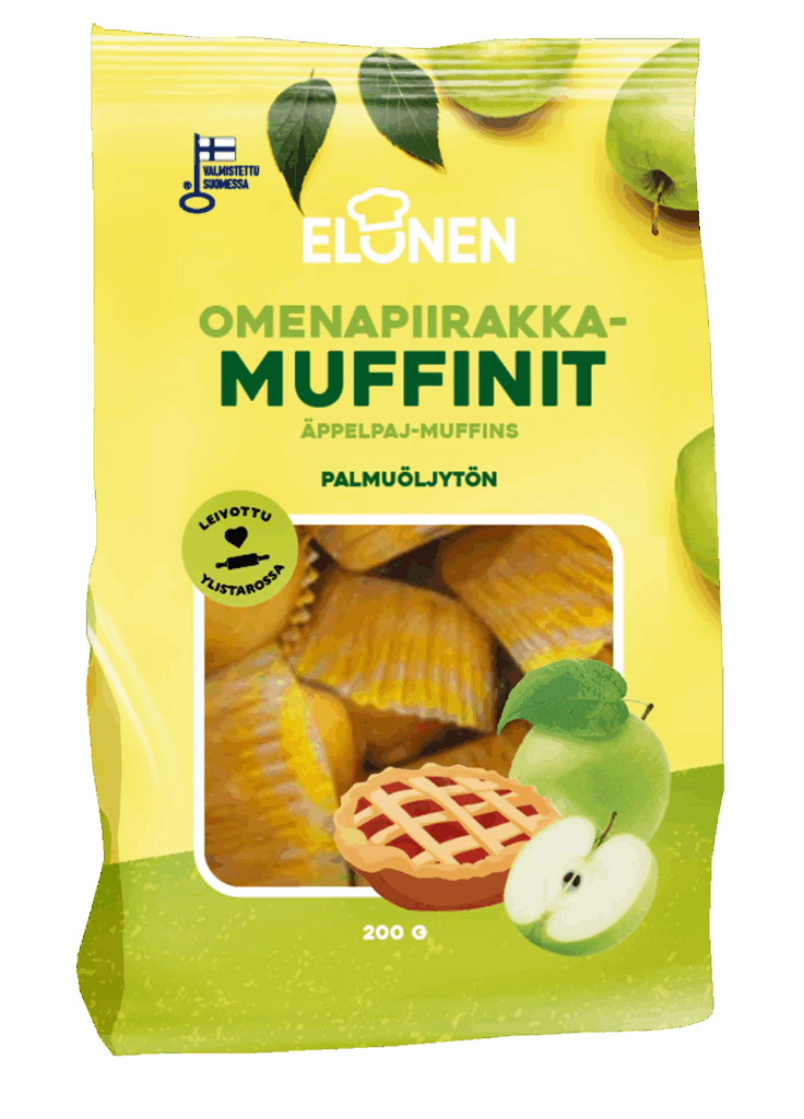 Elonen Omenapiirakkamuffinit - mehevät suomalaiset muffinit omenan ja kanelin makuisina.