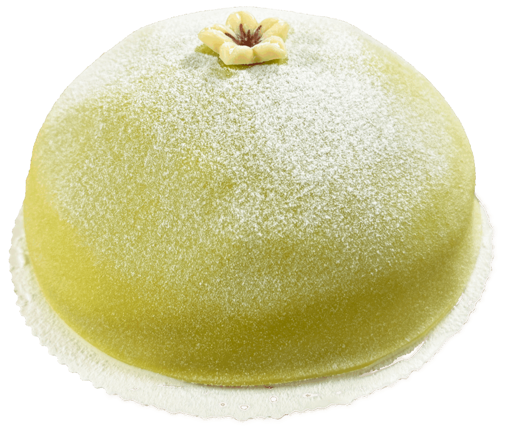 Elonen Prinsessakakku - marsipaanipäällysteinen kakku, jonka sisällä on vaniljavaahtoa ja vadelmatäytettä.