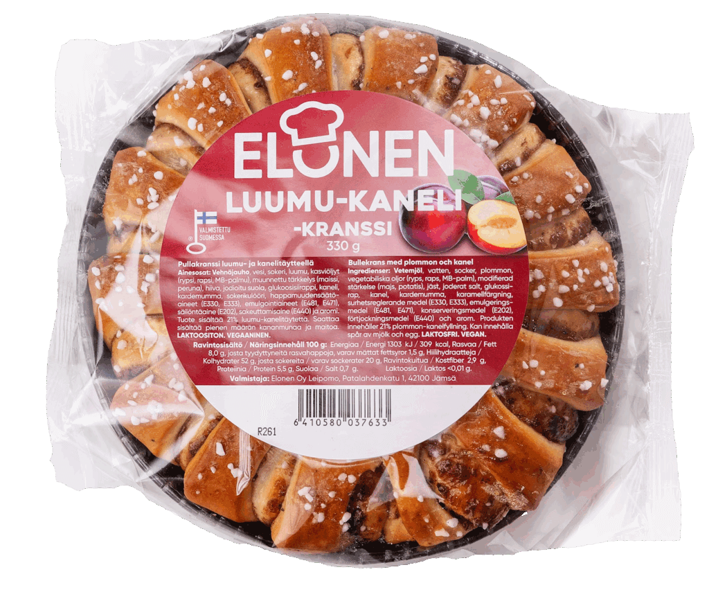 Elonen Vegaaninen Luumu-kanelikranssi - Luumun ja kanelin makuinen pullakranssi.